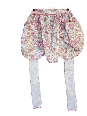 Vintage Handmade Half Apron Floral Pink Pocket